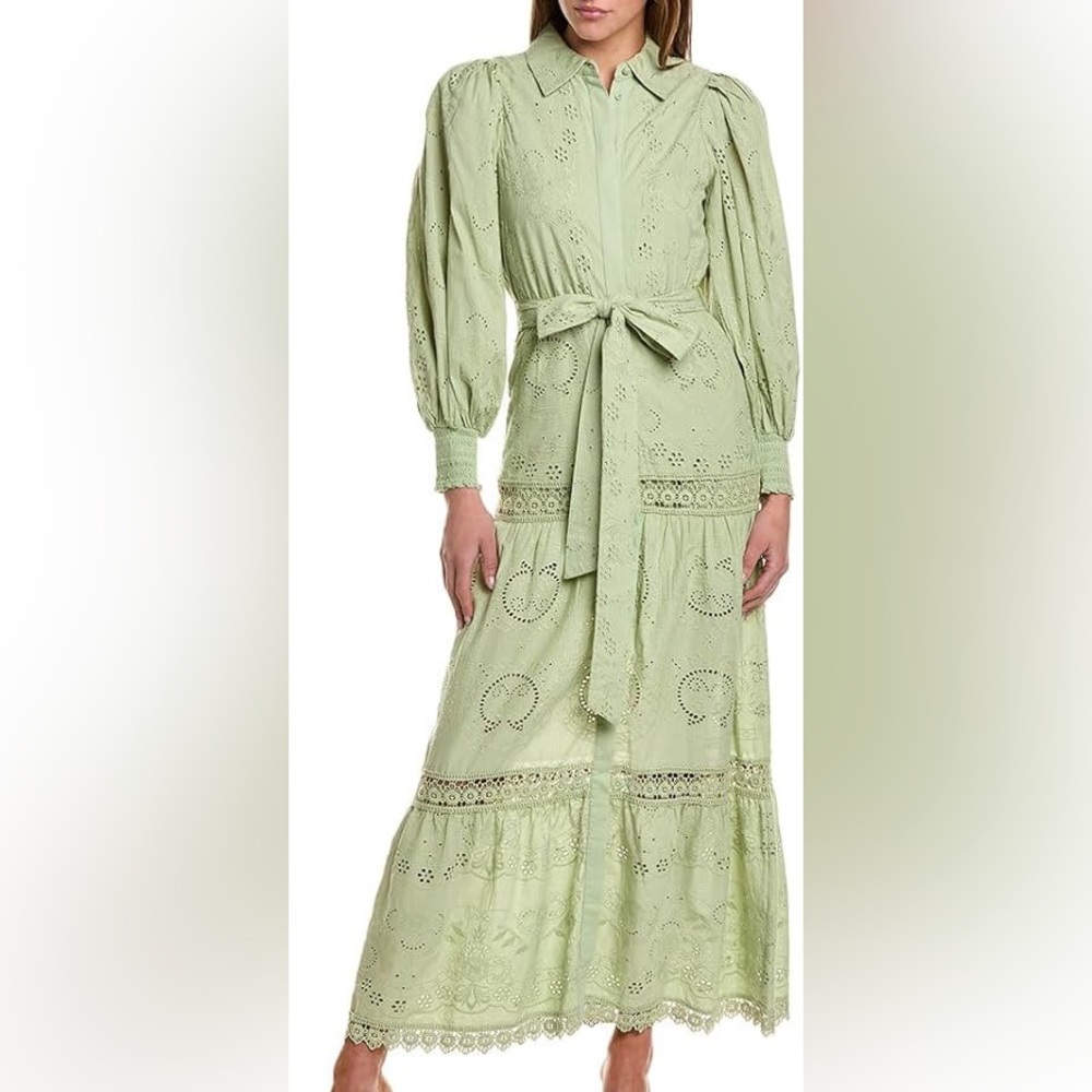 NWT alice + olivia LILLY COLLARED EYELET MAXI DRESS in green tea. Size 2 - Picture 7 of 11